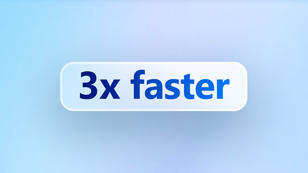 Bouton graphique avec le texte « 3x plus rapide » mis en évidence sur un fond bleu dégradé.
