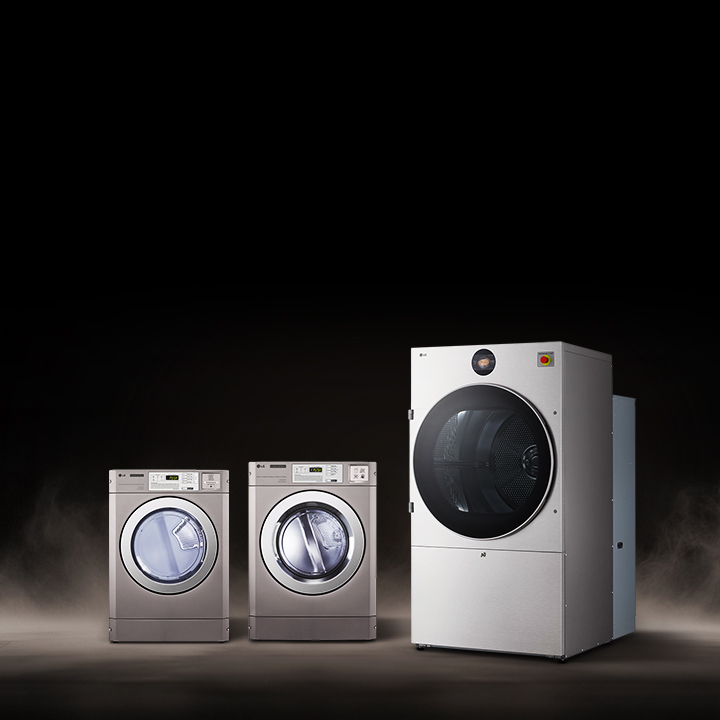 Lineup of LG commercial laundry machines highlighting reliability, durability, and efficient performance
