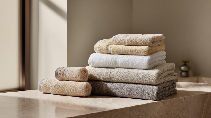 folded towels and bedding stacked on a wooden shelf representing heavy fabric laundry items