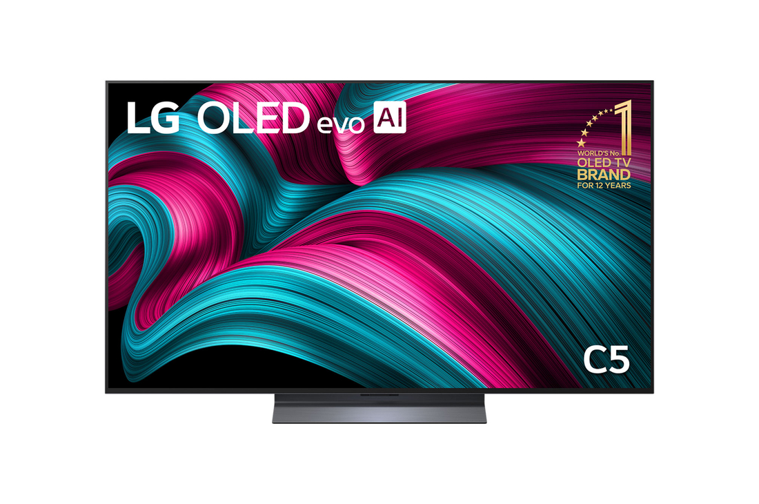 Front view of 55 inch LG OLED evo AI C5 4K Smart TV 2025 OLED55C5PSA