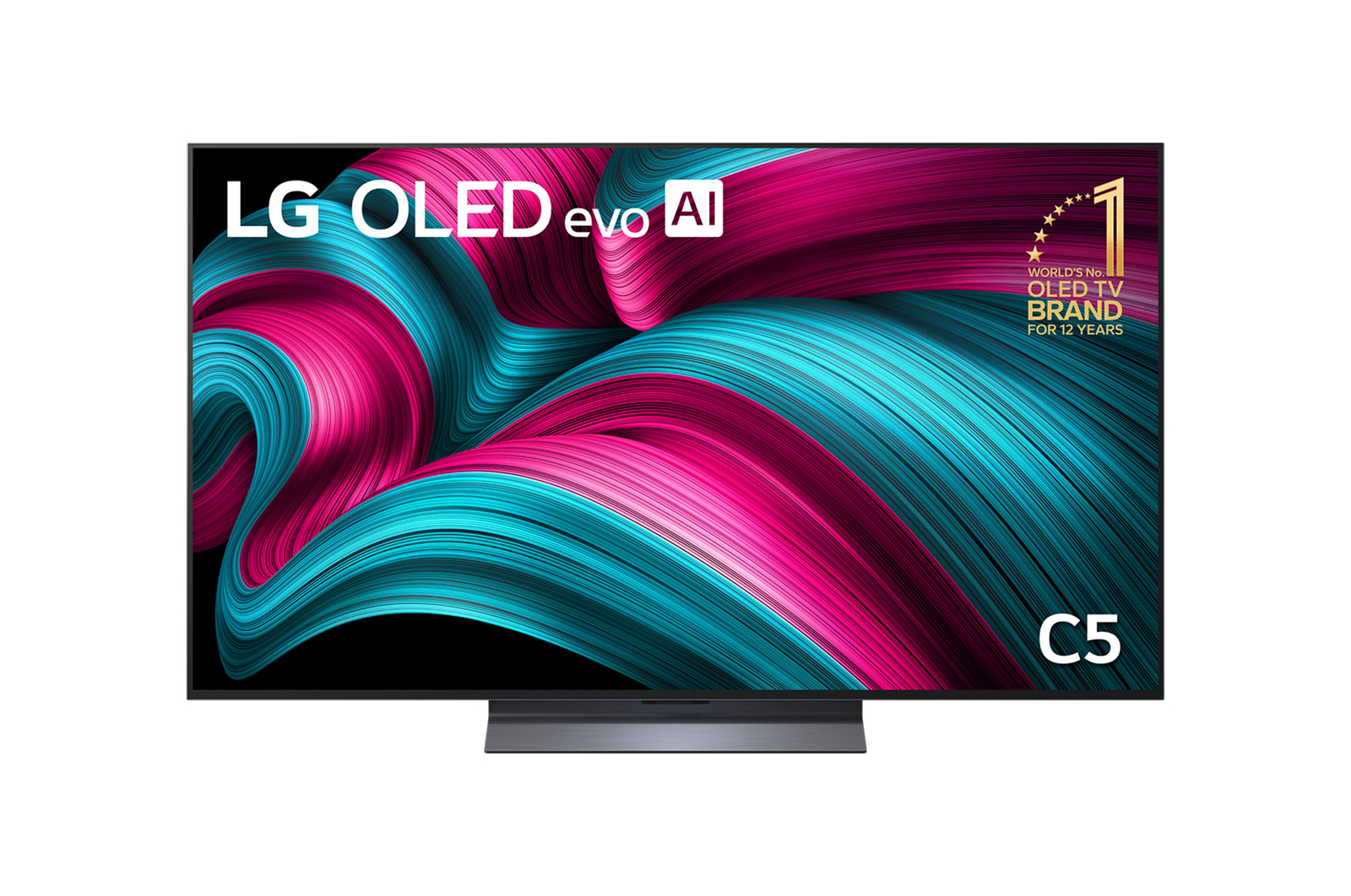 Front view of 55 inch LG OLED evo AI C5 4K Smart TV 2025 OLED55C5PSA