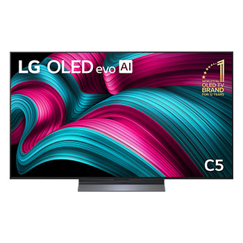 Front view of 55 inch LG OLED evo AI C5 4K Smart TV 2025 OLED55C5PSA