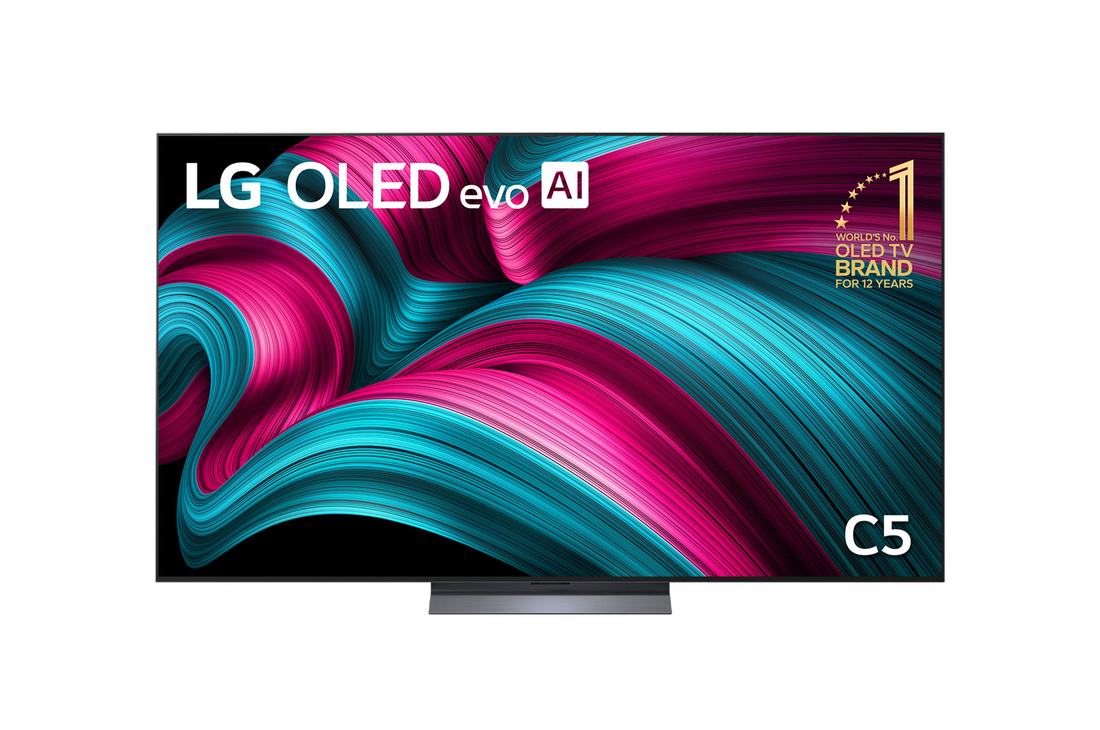 Front view of 77 inch LG OLED evo AI C5 4K Smart TV 2025 OLED77C5PSA