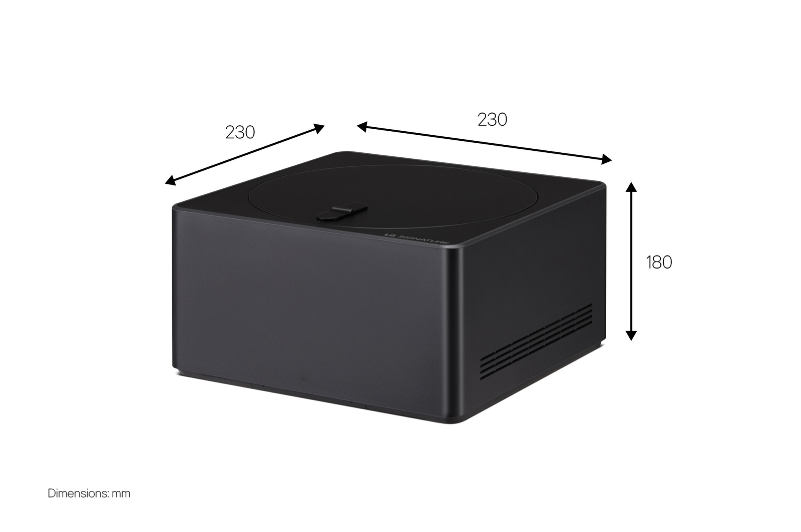 Slightly angled left facing view of the Zero Connect Box showing dimensions. 