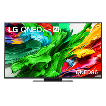 Front view of 55 inch LG QNED evo AI QNED86 MiniLED 4K Smart TV 2025 55QNED86ASA