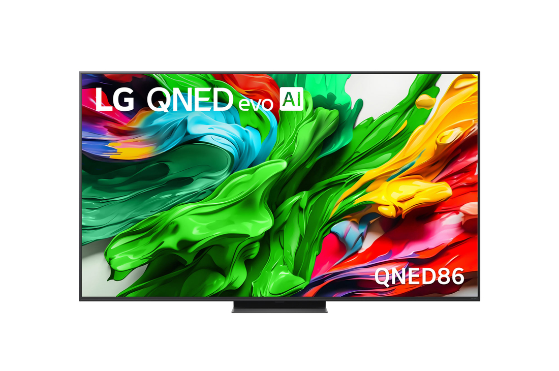 Front view of 65 inch LG QNED evo AI QNED86 MiniLED 4K Smart TV 2025 65QNED86ASA