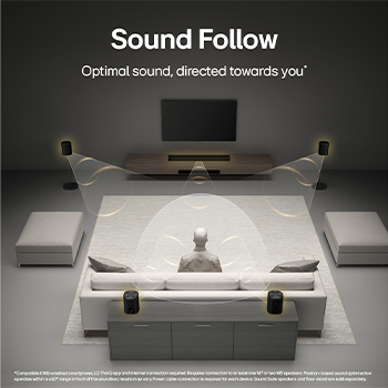 No need to reposition your speaker every time you move. The H7’s Sound Follow technology analyses not just the space itself, but also your position and movement within it — ensuring optimal sound wherever you are.	