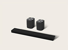 'LG Immersive Suite 7, a set of home stereo audio system with a Sound Suite soundbar and two speakers