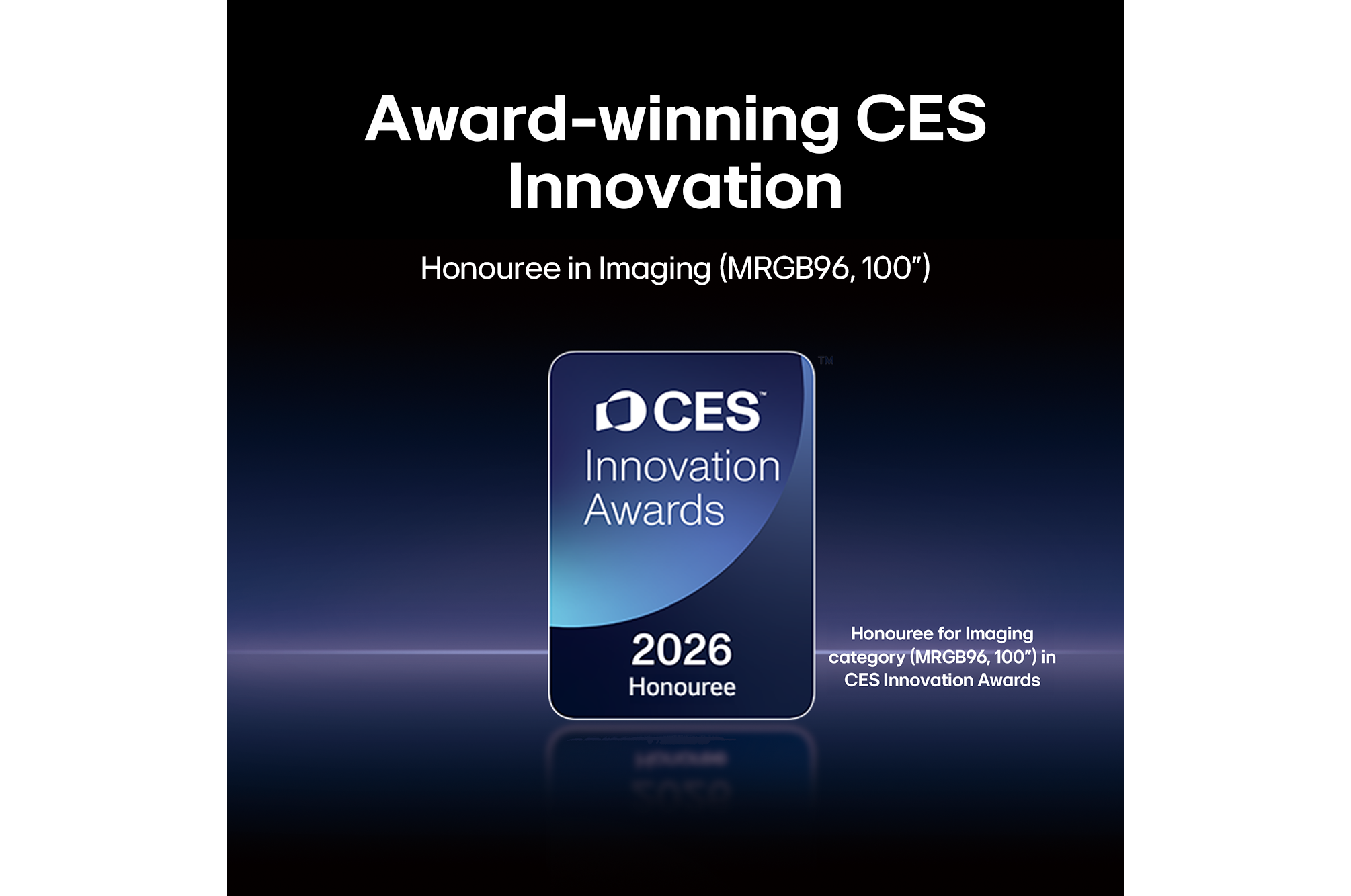 2026 CES Innovation Awards Honouree badge in the Imaging category for the MRGB95 100-inch display