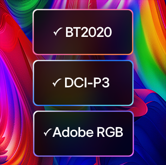 LG Micro RGB evo AI MRGB95 with certified triple 100% color coverage fills the screen with rich, flowing gradients of red, green and blue, delivering 100% coverage of BT2020, DCI-P3, and Adobe RGB. 