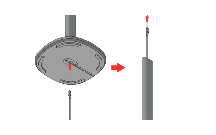 Insert the power cord through the opening on the bottom of the stand base and pass it out from the opposite side of the stand pole	