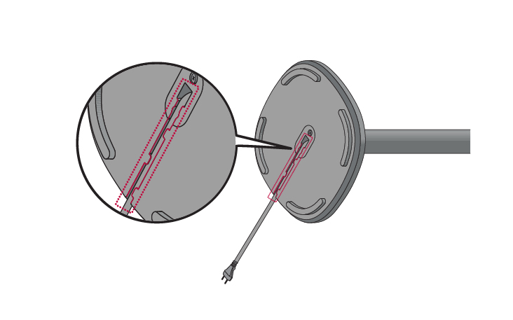 Route the power cable along the groove on the bottom of the stand base