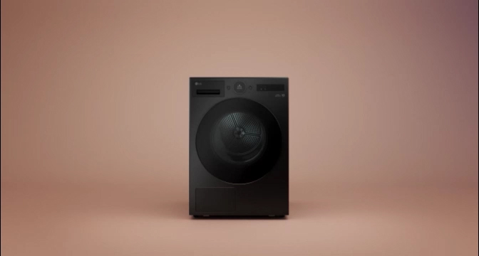 'A close-up of the AI Dry panel is followed by a scene showing the Inverter in motion, and the exterior of the AI-Powered washing machine.