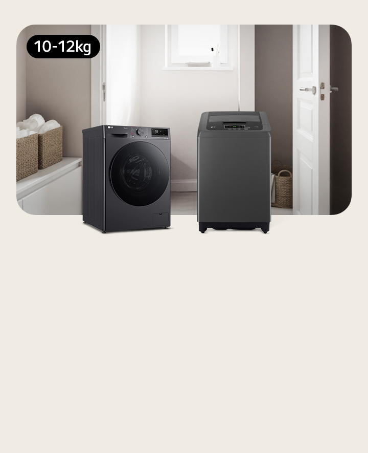Medium black LG top loading and front loading washer suitable for family laundry room	