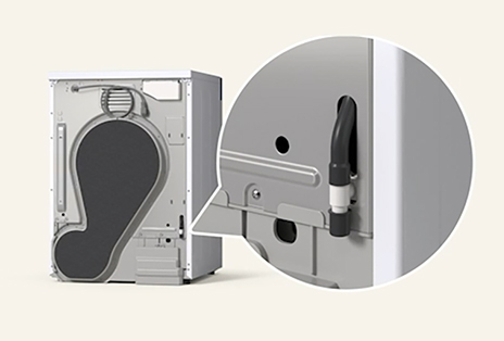 Left shows the back view of LG Tumble Dryer, while the right displays a close-up of the back drain hose.