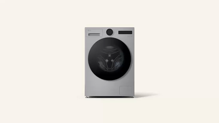 Left shows an LG Washer Dryer back view with a drain hose connection, while right shows a water tap with a hose attached.