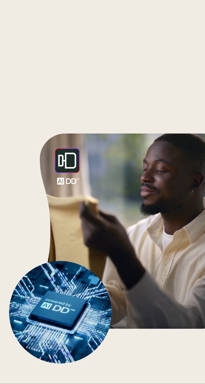 The images, featuring the AI DD chip on the left side and a man carrying clothes on the right side, are displayed.