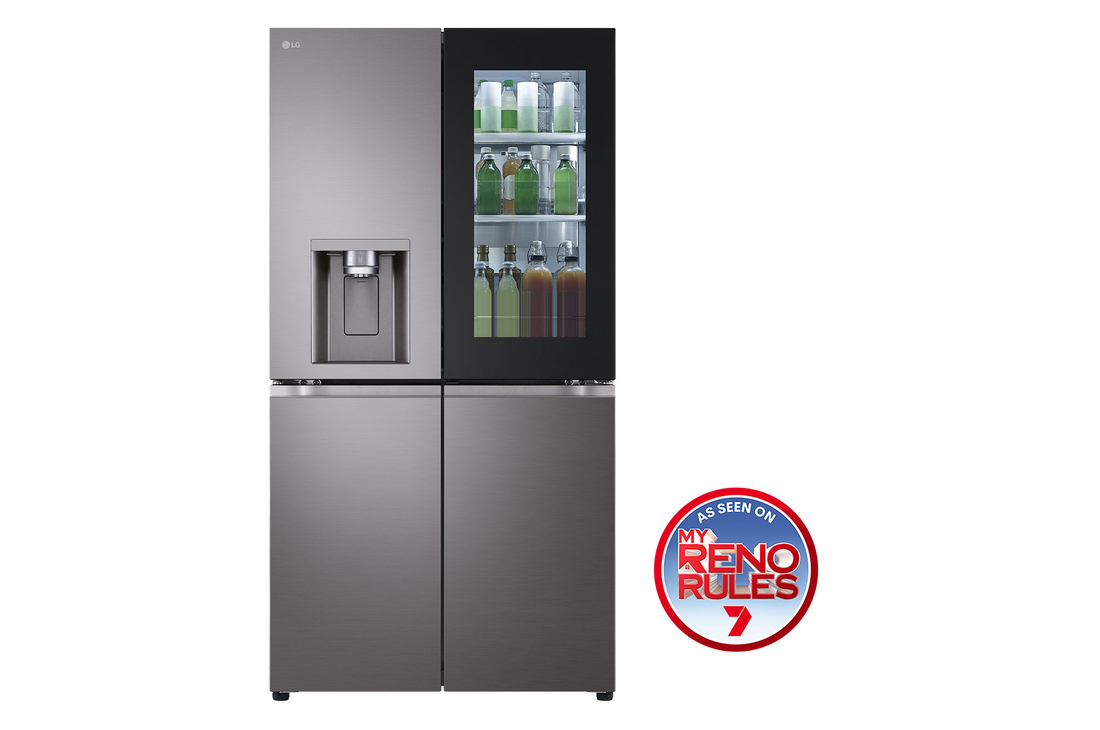 Front View of Black French Door Fridge GF-V700BSLC with Ice and Water Dispenser, Craft Ice, Stainless Steel Finish