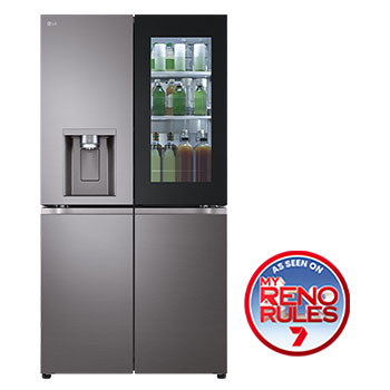 Front View of Black French Door Fridge GF-V700BSLC with Ice and Water Dispenser, Craft Ice, Stainless Steel Finish
