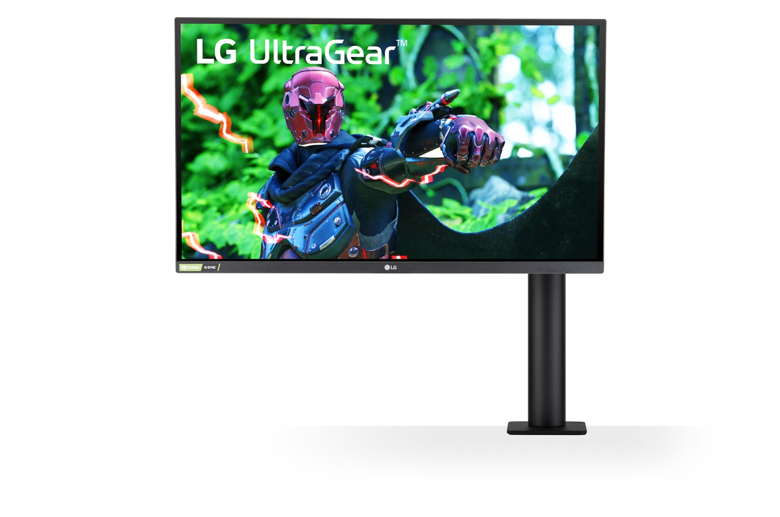 LG 27'' UltraGear QHD Nano IPS 1ms 144Hz HDR G-SYNC Compatibility Monitor with Ergo Stand, front view with the monitor arm on the right, 27GN880-B