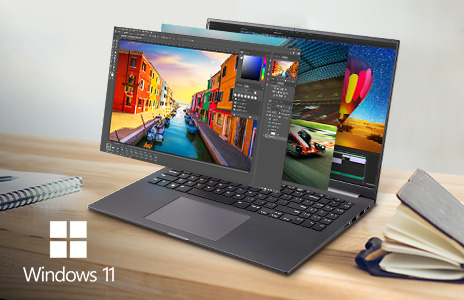 Image depicting an imaginative visual representation of multiple windows being used on a computer. This is imagined by having the windows appear in succession outside the device. 