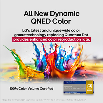 Splashes of paint burst from the floor up in diverse colours. Intertrek certification for 100% Colour Volume to DCI-P3. The title talks about LG’s new and unique wide colour gamut technology that allows you to see vivid colour on your screen.