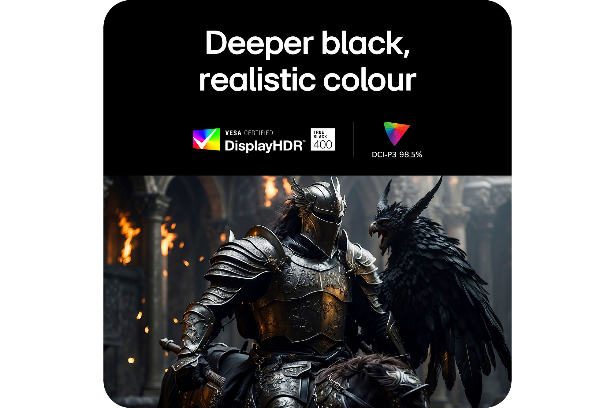 LG Monitor 45GX900A-B delivers deeper black and realistic color via VESA DisplayHDR™ 400 (True Black) certification and 98.5% DCI-P3 color gamut.