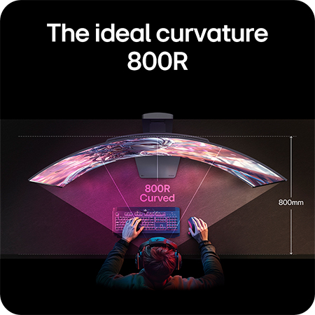 LG Monitor 45GX900A showcasing the optimal 800R curvature, which embraces the user's field of view and delivers maximum immersion for gaming.