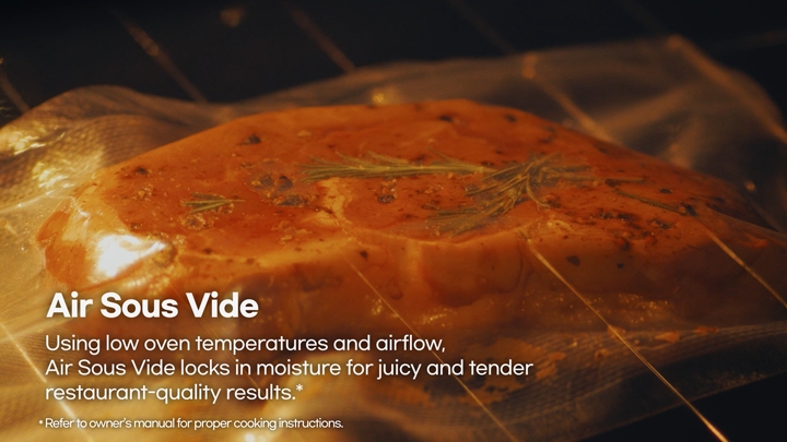 LG oven using Air Sous Vide technology to lock in moisture and flavor for tender, juicy meats and vegetables.