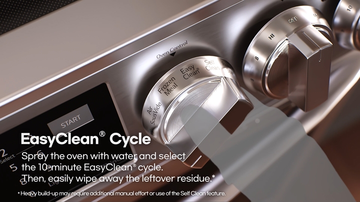 LG oven with EasyClean® and Self Clean features for a spotless interior and quick 10-minute cleaning.