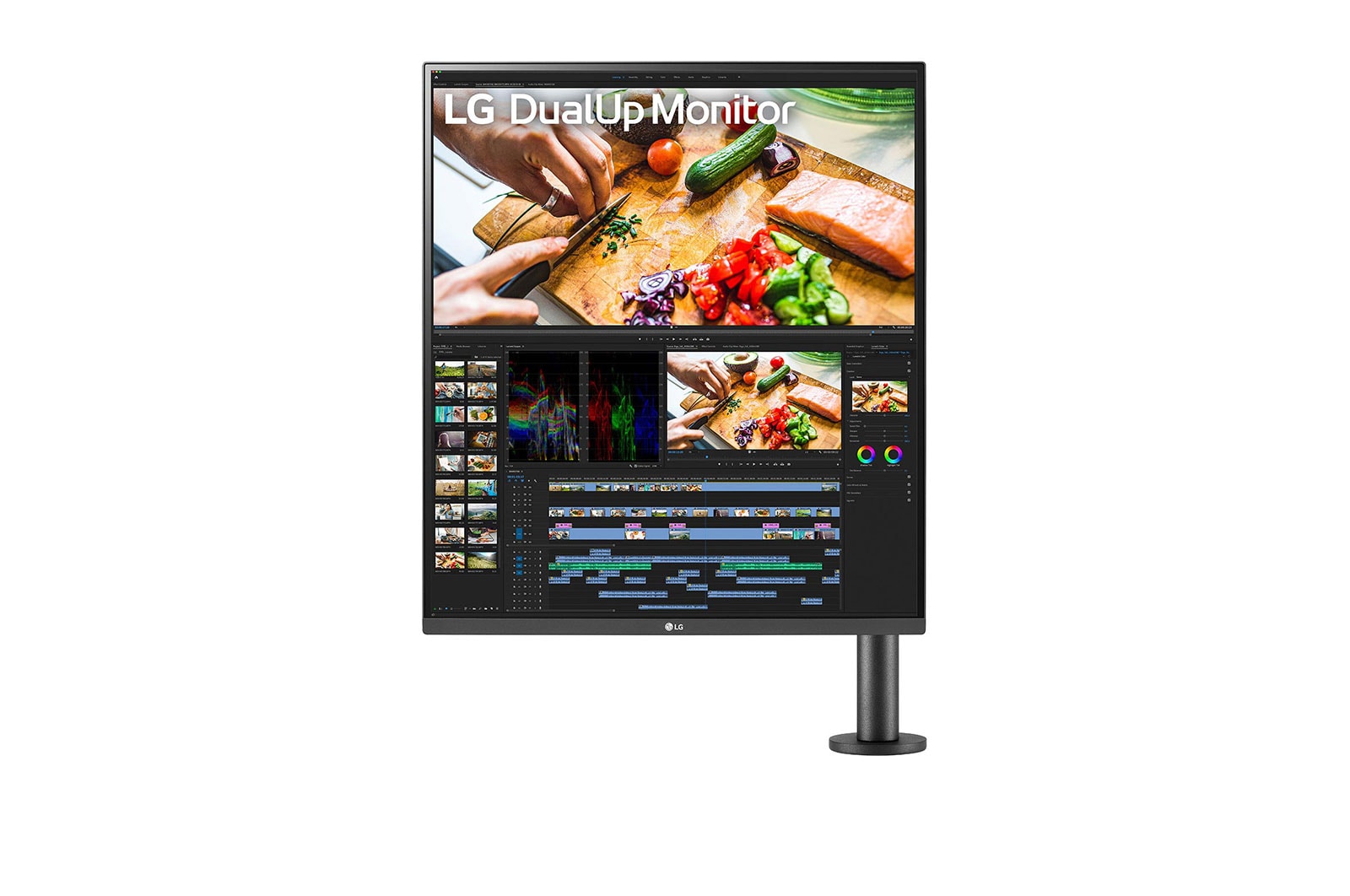 front view with the monitor arm on the right