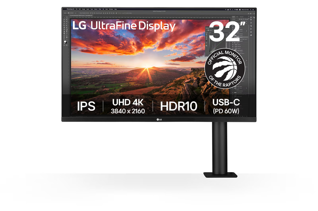 front view with the monitor arm on the right