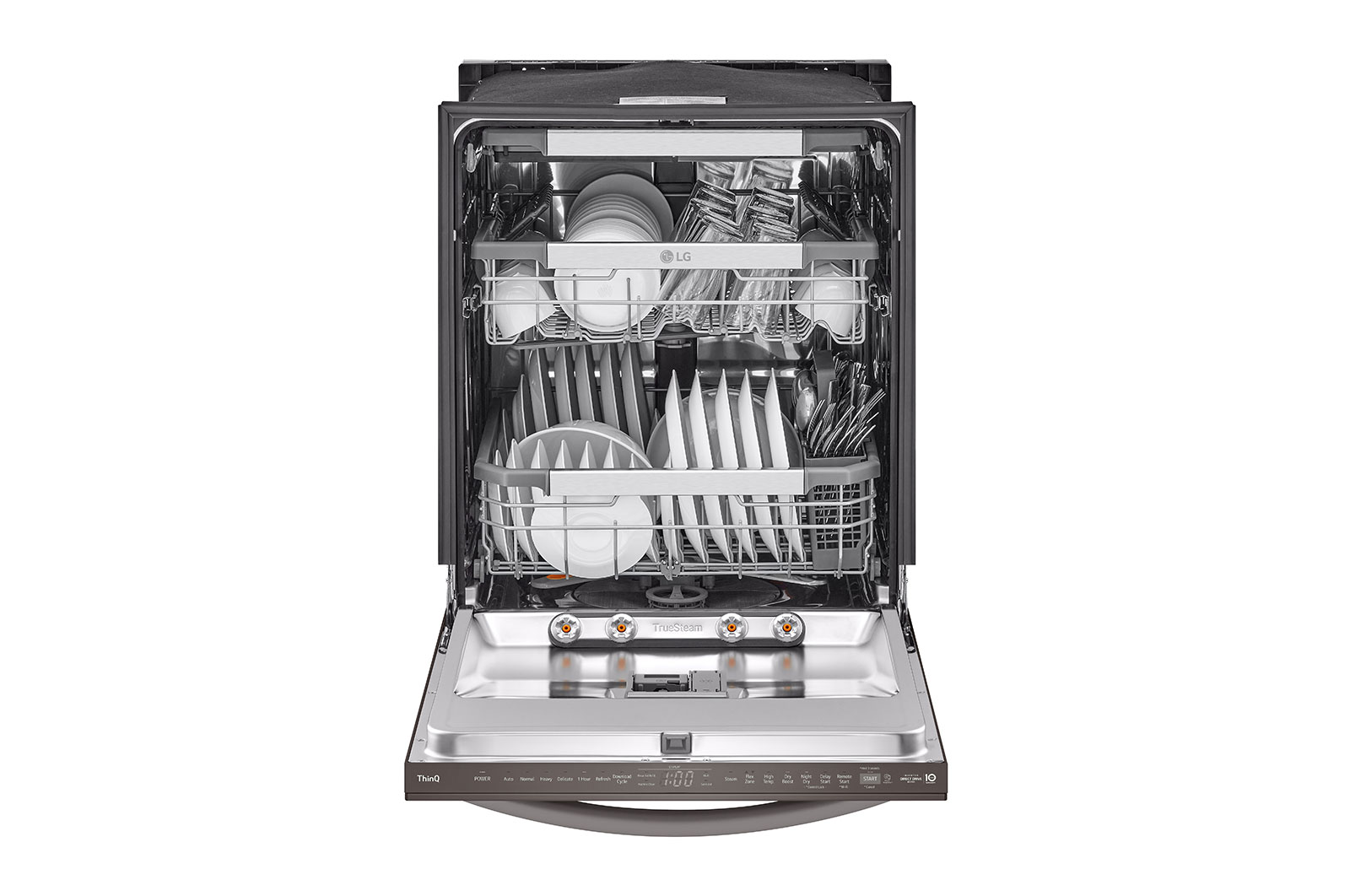 Side view of LG 24" 1-Hour Wash & Dry, TrueSteam®, QuadWash® Pro & Dynamic Heat Dry™ 42 dB, Top Control, Black Stainless, LG - LDTH7972D