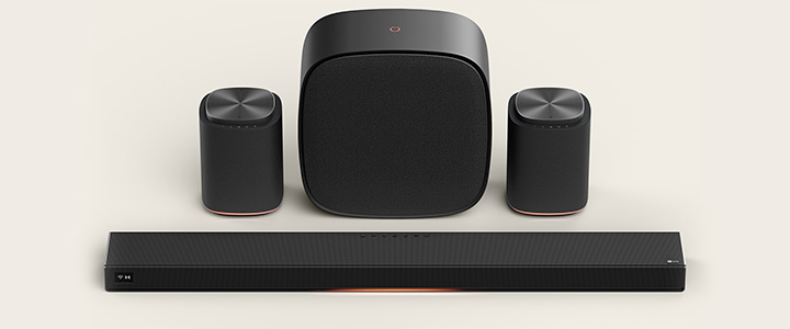 LG Immersive Suite 7 Pro home theater speaker set with a Sound Suite soundbar, a pair of speakers, and a woofer.