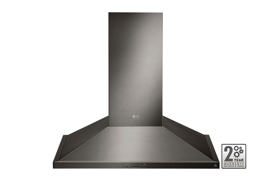 Front view of LG LG STUDIO 30" Wall Mount Chimney Hood, Black Stainless Steel - LSHD3089BD