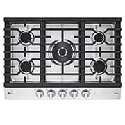 Side view of LG 30” Gas Cooktop | UltraHeat™ 22K BTU, Dual Burner, LED Knobs, EasyClean® & Smart, Stainless - CBGJ3027S