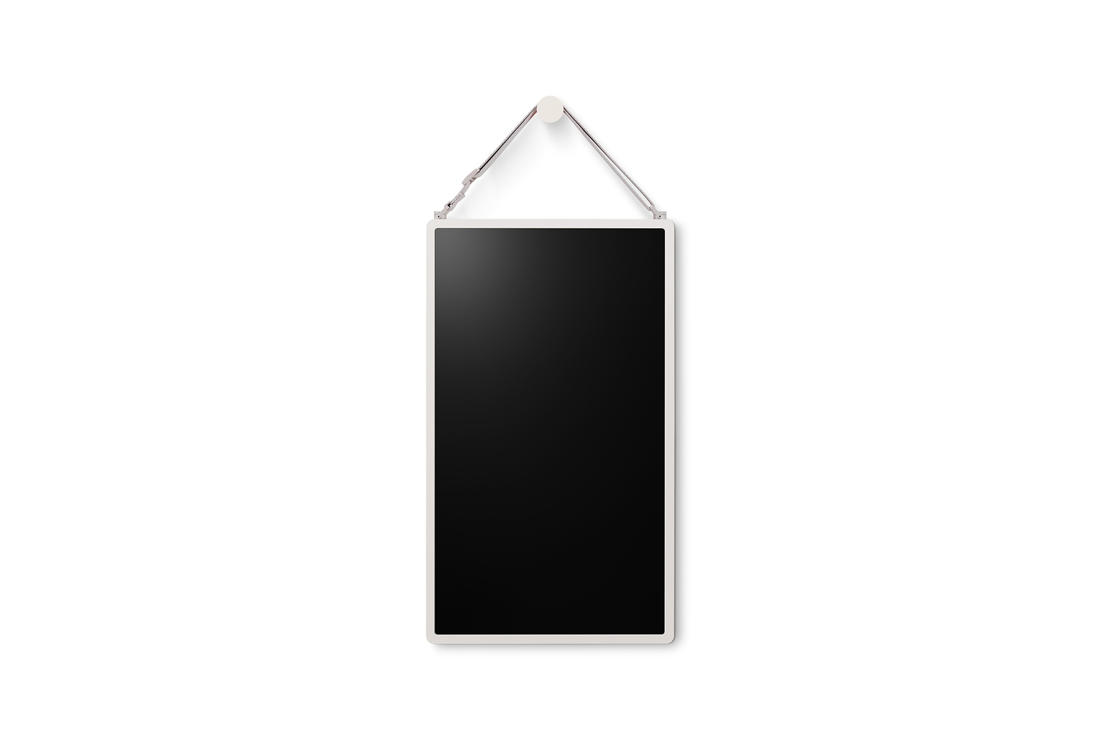 LG StanbyME 2 is hung on the wall using the wall strap.