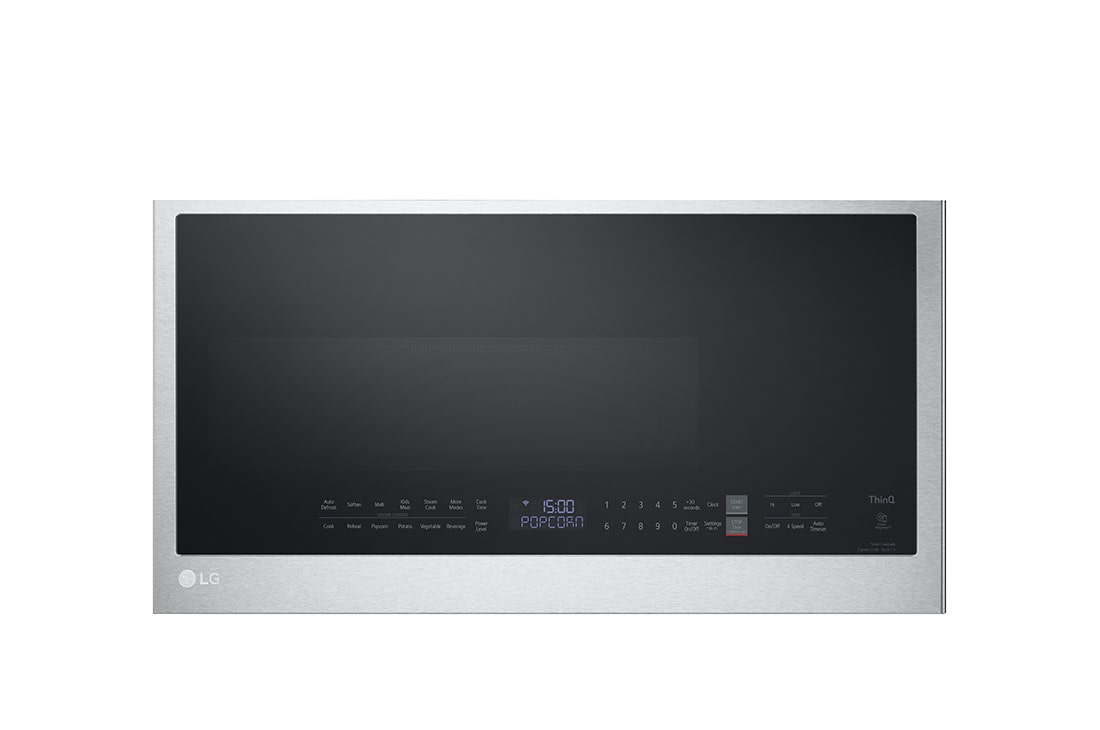 Front view of LG 2.0 cu ft. Over the Range Microwave Oven | Sensor Cook, 400 CFM Power Ventilation, EasyClean®& Smart, Stainless - MVEL2033F