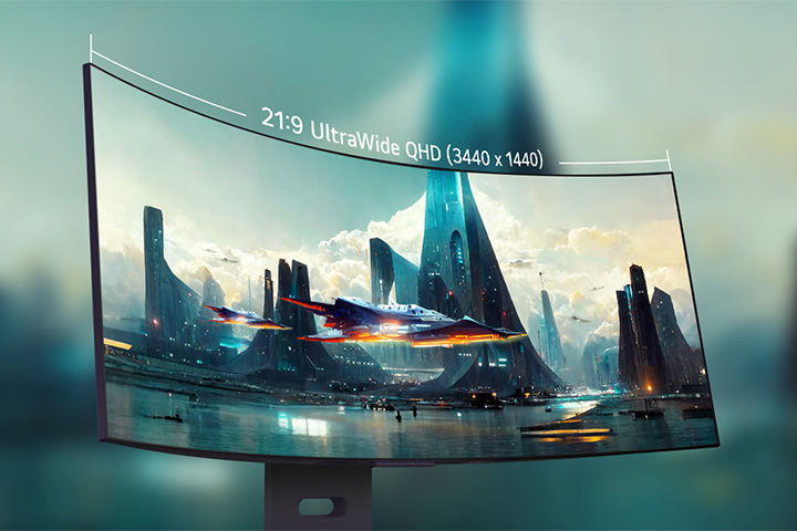 The 21:9 curved OLED monitor provides an immersive and captivating experience with a balanced and optimized aspect ratio.	