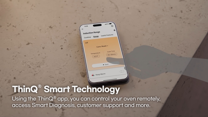 With the ThinQ® app,  you check on dishes from the comfort of your couch by monitoring cooking mode and time remaining.You can even use voice commands since it works with the Google Assistant and  Amazon Alexa.