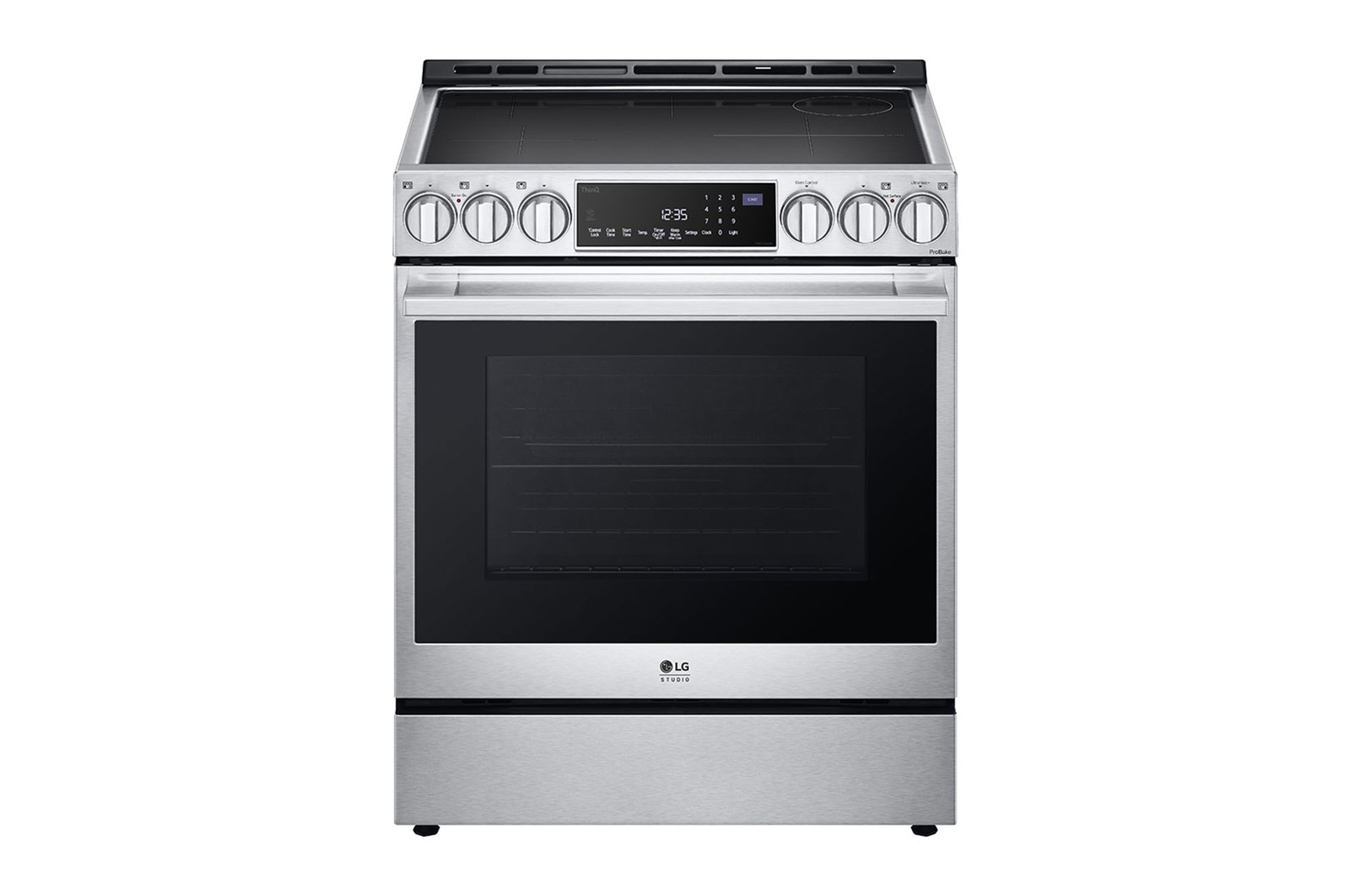 Front view of LG LG STUDIO 30" Induction 6.3 cu ft. Range | Probake Convection, Air Sous-Vide, Air Fry, SelfClean, EasyClean®& Smart, Stainless, Slide-in - LSIS6338F