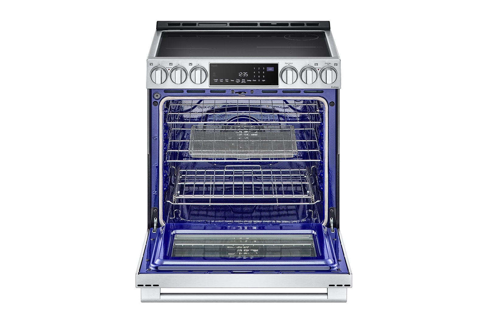 Side view of LG LG STUDIO 30" Induction 6.3 cu ft. Range | Probake Convection, Air Sous-Vide, Air Fry, SelfClean, EasyClean®& Smart, Stainless, Slide-in - LSIS6338F