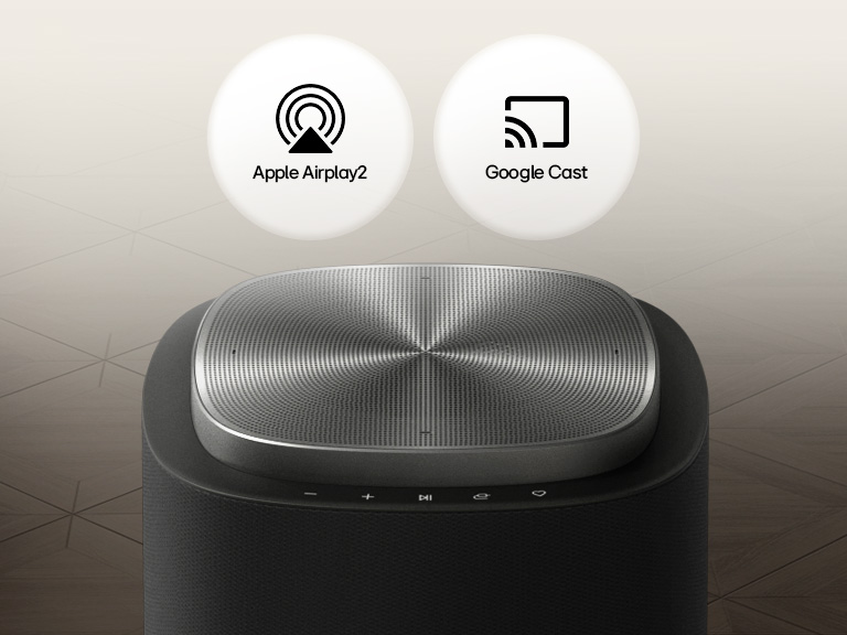 LG Sound Suite speaker with Apple AirPlay 2 and Google Cast for easy Wi-Fi content streaming.	