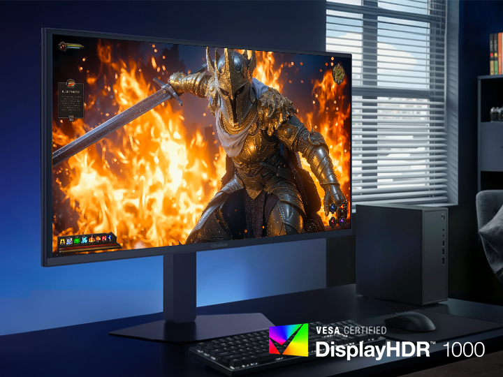 Écran de jeu UltraGear (27GM950B) affichant une luminosité et une clarté maximales ultra-élevées à 1250 nits grâce à une DEL Hyper Mini