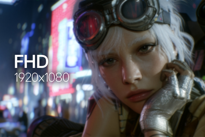 Display switching from 27-inch 16:9 FHD to ultra-high 5K resolution, highlighting increased detail and immersion in gameplay
