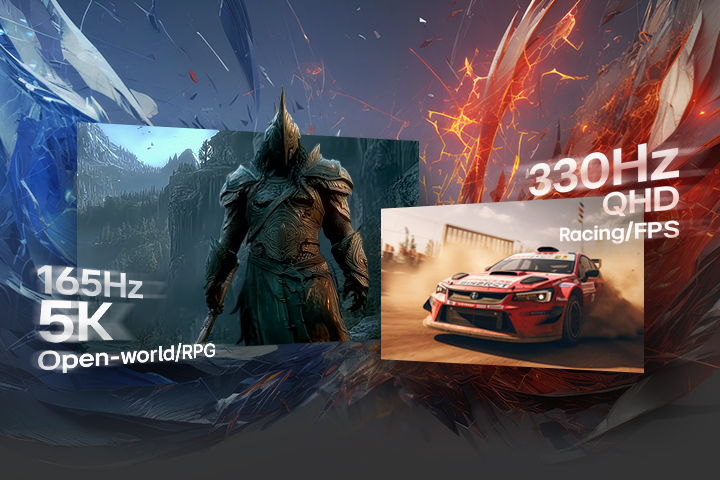 Le moniteur de jeu LG UltraGear (27GM950B) prend en charge le mode double, offrant 165Hz en 5K et 330Hz en QHD pour des jeux allant des RPG aux FPS