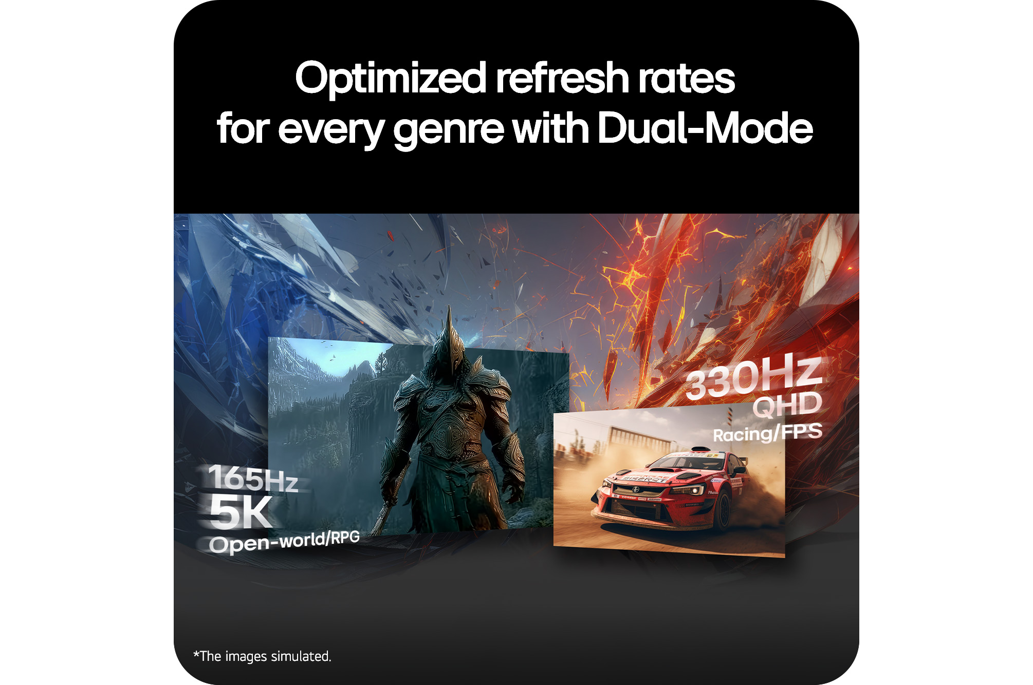Front view of 27-inch UltraGear evo GM9, Hyper Mini LED Gaming Monitor with Dual Mode (5K 165Hz or QHD 330Hz) (27GM950B)