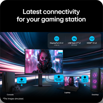 Front view of 27-inch UltraGear evo GM9, Hyper Mini LED Gaming Monitor with Dual Mode (5K 165Hz or QHD 330Hz) (27GM950B)