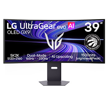 Vue de face du moniteur de jeu UltraGear evo GX9 de 39 pouces, premier moniteur de jeu 5K2K 330 Hz au monde (39GX950B)