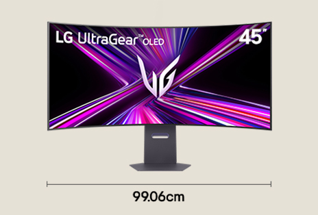 Single 45 inch 5K2K ultrawide gaming monitor setup for immersive exploration gameplay with 99.06 cm desk width
